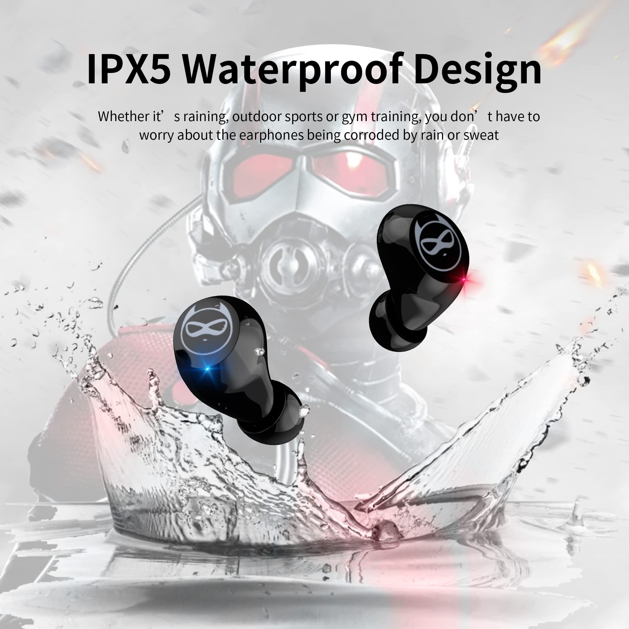Small Wireless Earbuds with Touch Control & Stereo Sound - Bluetooth 5.3 Noise Cancelling Earphones with Cute Blinking Eyes Iron Man Charging Case | Perfect for Running, Gym & Commuting