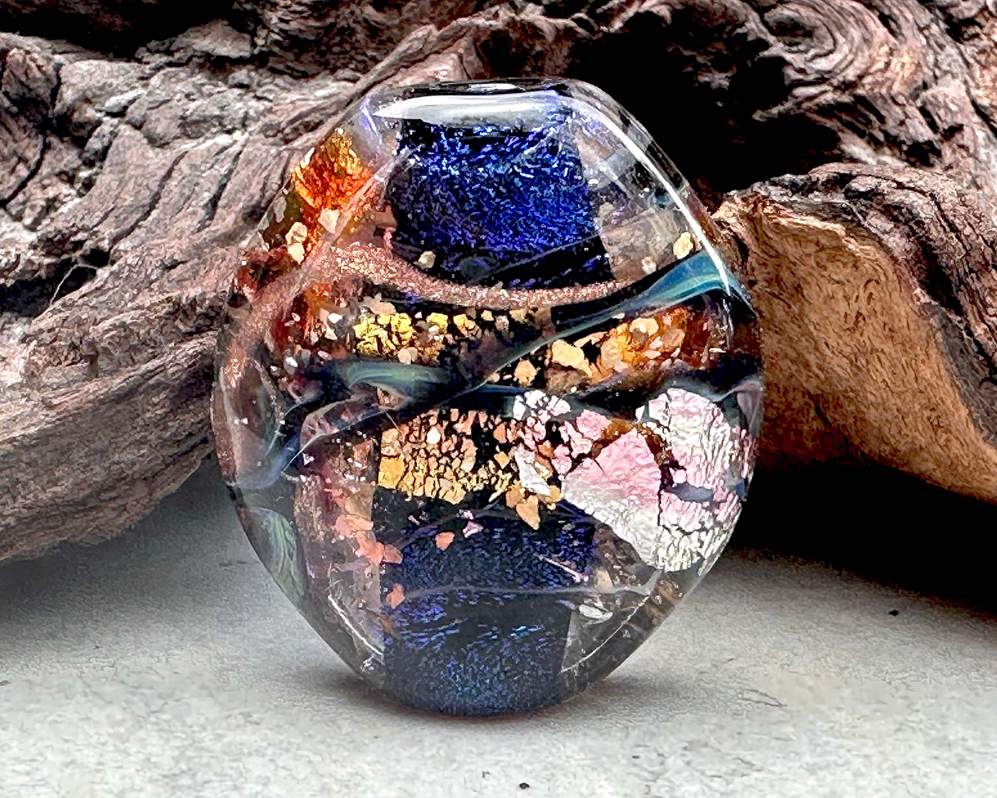 Blue Dichroic Glass Focal Bead for Jewelry Making - Handmade Lampwork Beads with Metallic Shimmer - Perfect for Necklaces, Bracelets & DIY Craft Projects