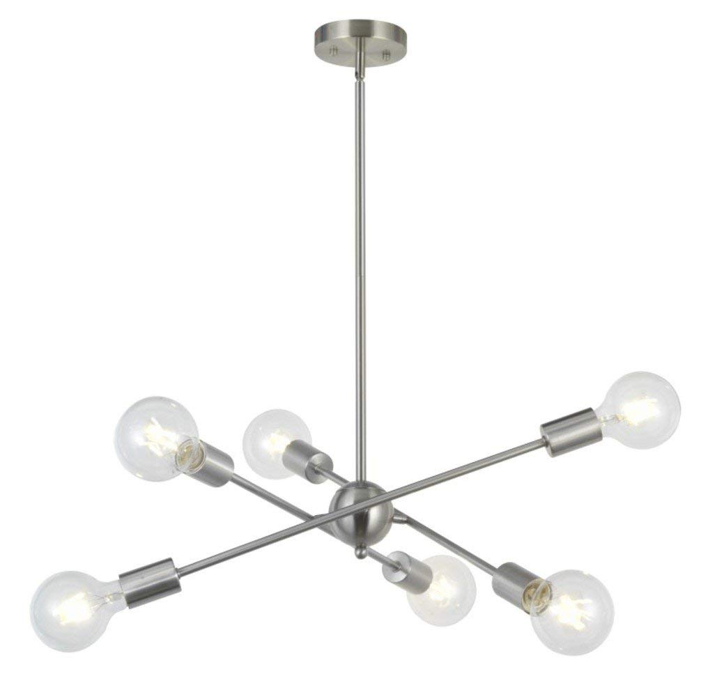 BONLICHT Sputnik Chandelier - 6-Light Modern Pendant Lighting Fixture in Brushed Nickel, Mid-Century Flush Mount Ceiling Light, UL Listed - Perfect for Dining Room, Living Room or Bedroom Lighting
