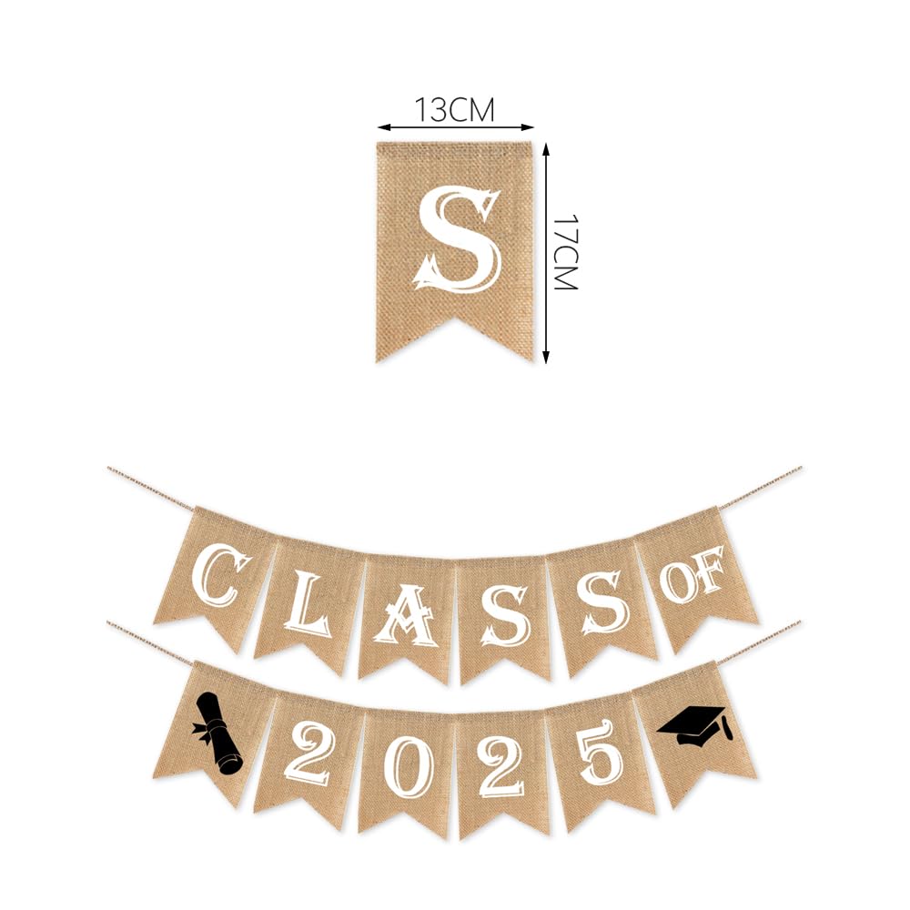 SWYOUN Class of 2025 Graduation Banner - White Burlap Party Decor for High School & College Graduation Ceremony, Classroom Celebration & Grad Party Supplies