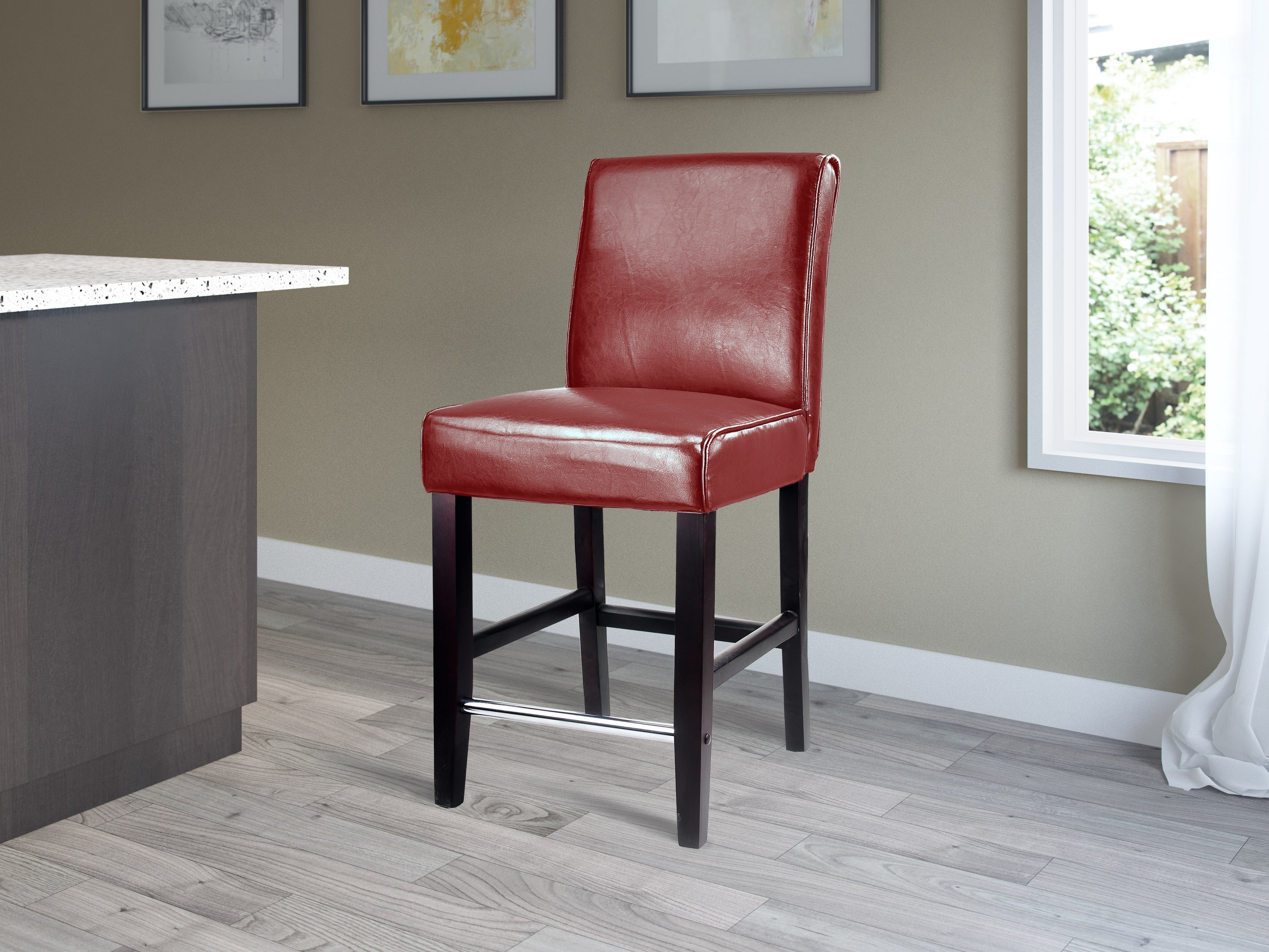 Red Wooden Bar Stool - Counter Height Adjustable Pub Stool for Kitchen Island, Breakfast Nook & Home Bar - Rustic Industrial Style