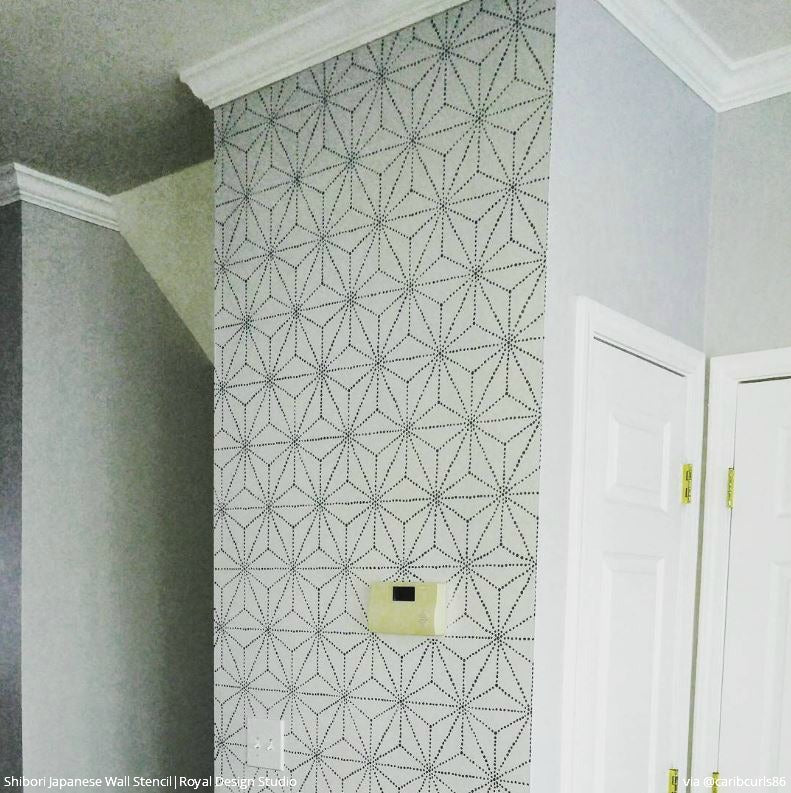 Japanese Shibori Wall Stencil - DIY Home Decor Stencil for Boho, Indigo Dye & Japanese Art Projects - Perfect for Bedroom, Living Room & Nursery Wall Painting