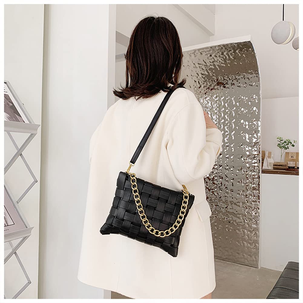 YP Women's Crossbody Bag - Woven Envelope Purse with Soft PU Leather & Chain Strap - Stylish Shoulder Handbag for Daily Use, Work, Travel & Evening Out