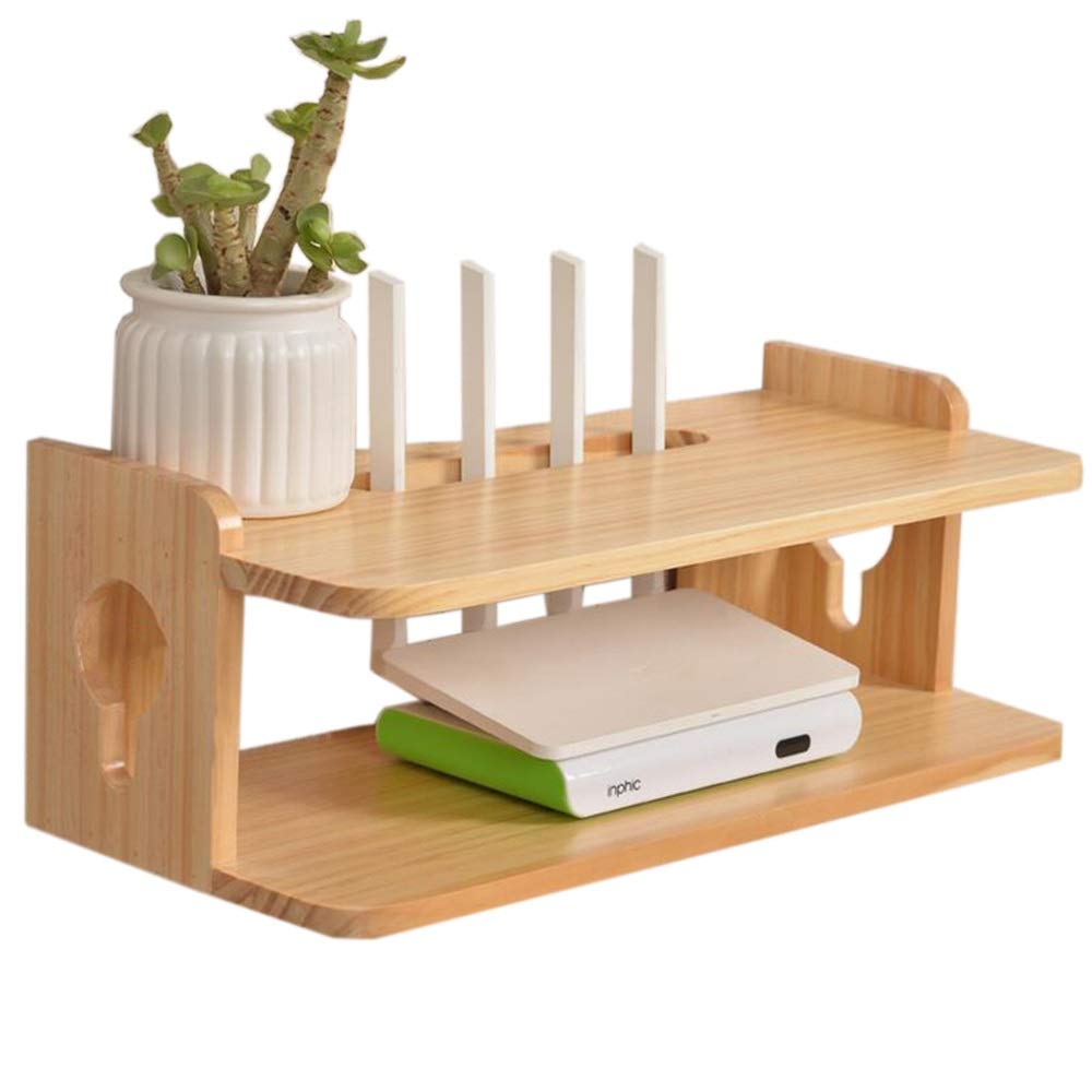 Solid Wood TV Stand Shelf with Storage for WiFi Router - Wall Mounted Media Console for Living Room & Bedroom - 3 Colors & 2 Sizes (16.8x7.8x7.6 in) - Perfect for Organizing Electronics & Home Decor
