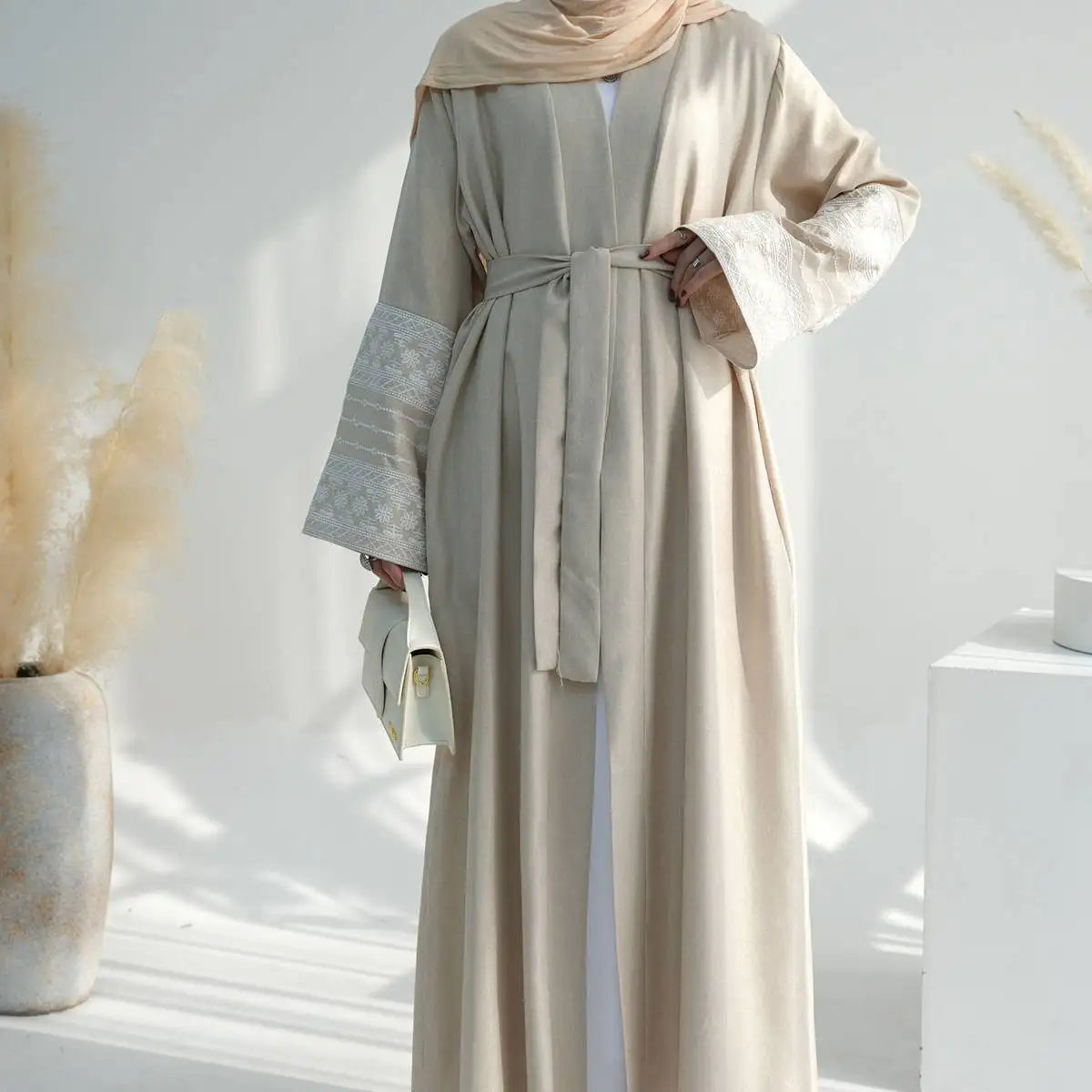 Elegant Embroidered Sleeve Cardigan Open Abaya Dress for Women - Perfect for Prayer, Modest Fashion & Special Occasions