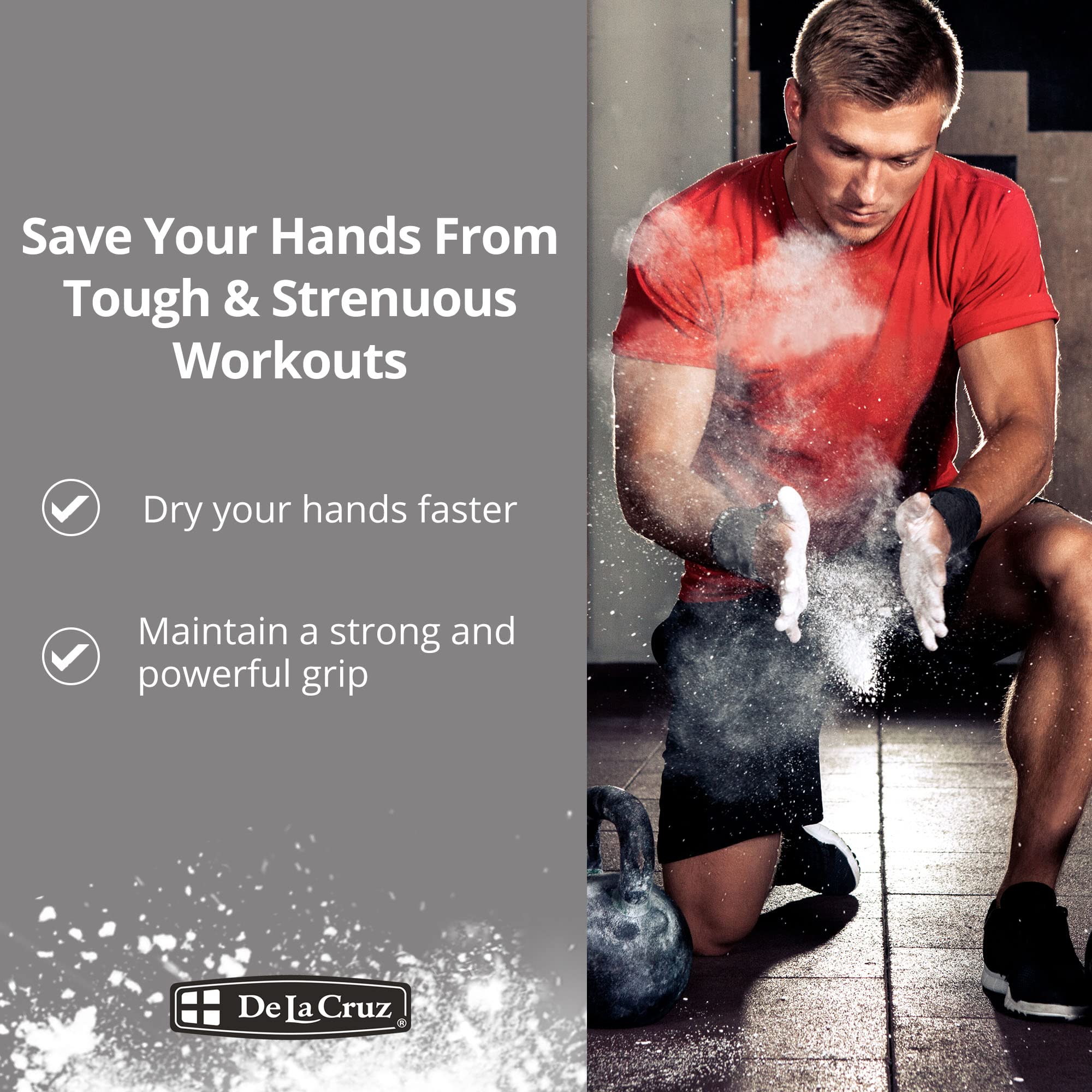 De La Cruz Magnesium Carbonate Gym Chalk for Weightlifting, Gymnastics & Rock Climbing - Non-Toxic, Dust-Free Grip Enhancer for Better Performance in Workouts & Sports