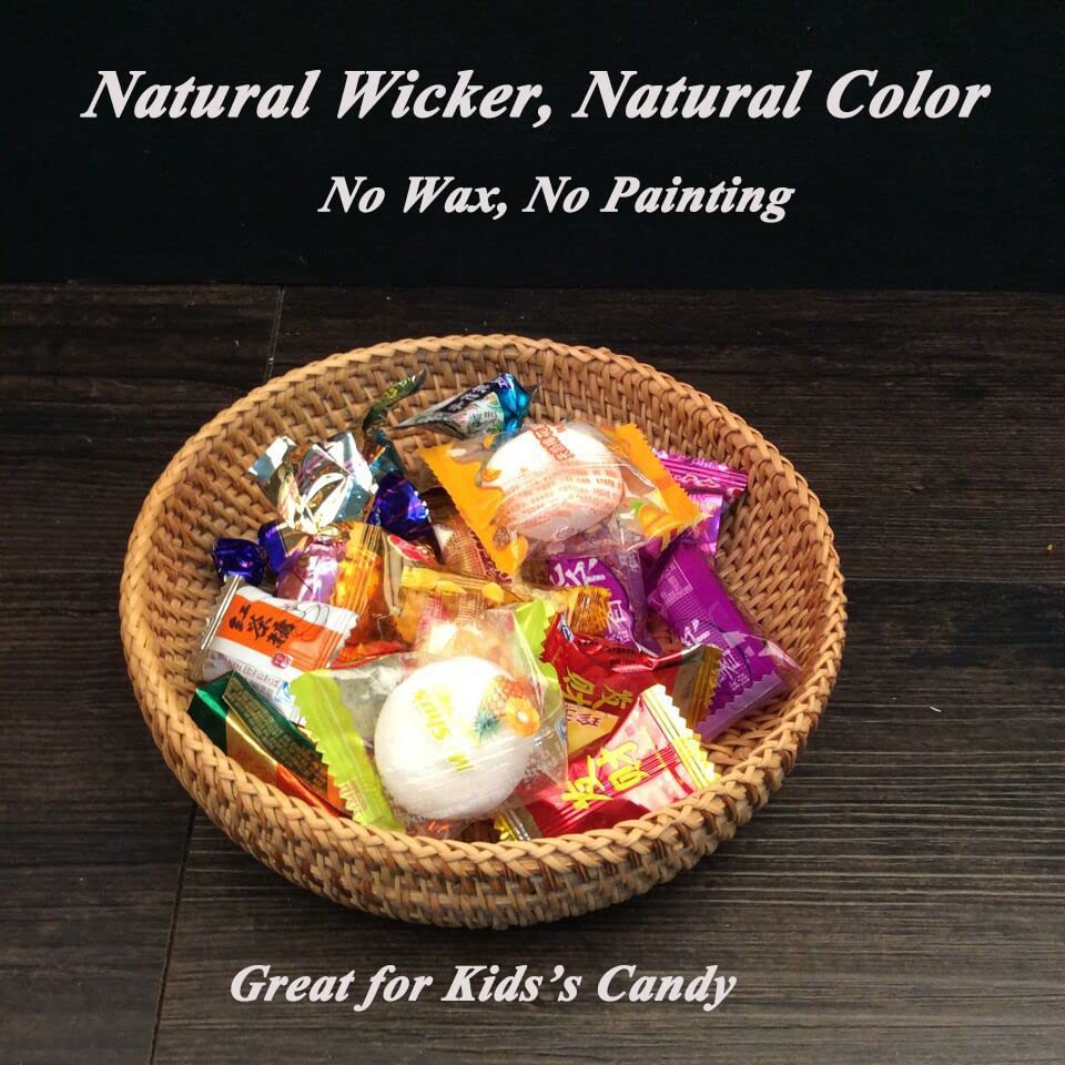 Woven Wicker Key Bowl - Small Round Entryway Storage Basket for Keys, Remote, Wallet & Phone | Decorative Catch-All Tray for Small Items, Candy & Crackers | Perfect for Hallway Tables, Nightstands & Home Organization