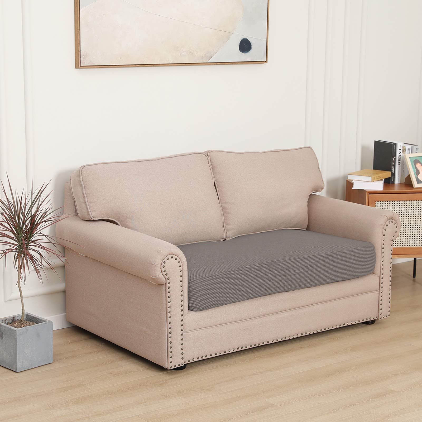 Stretch Loveseat Cushion Cover - Soft Elastic Sofa Slipcover Protector - Taupe - Perfect for Living Room, Bedroom & Home Decor