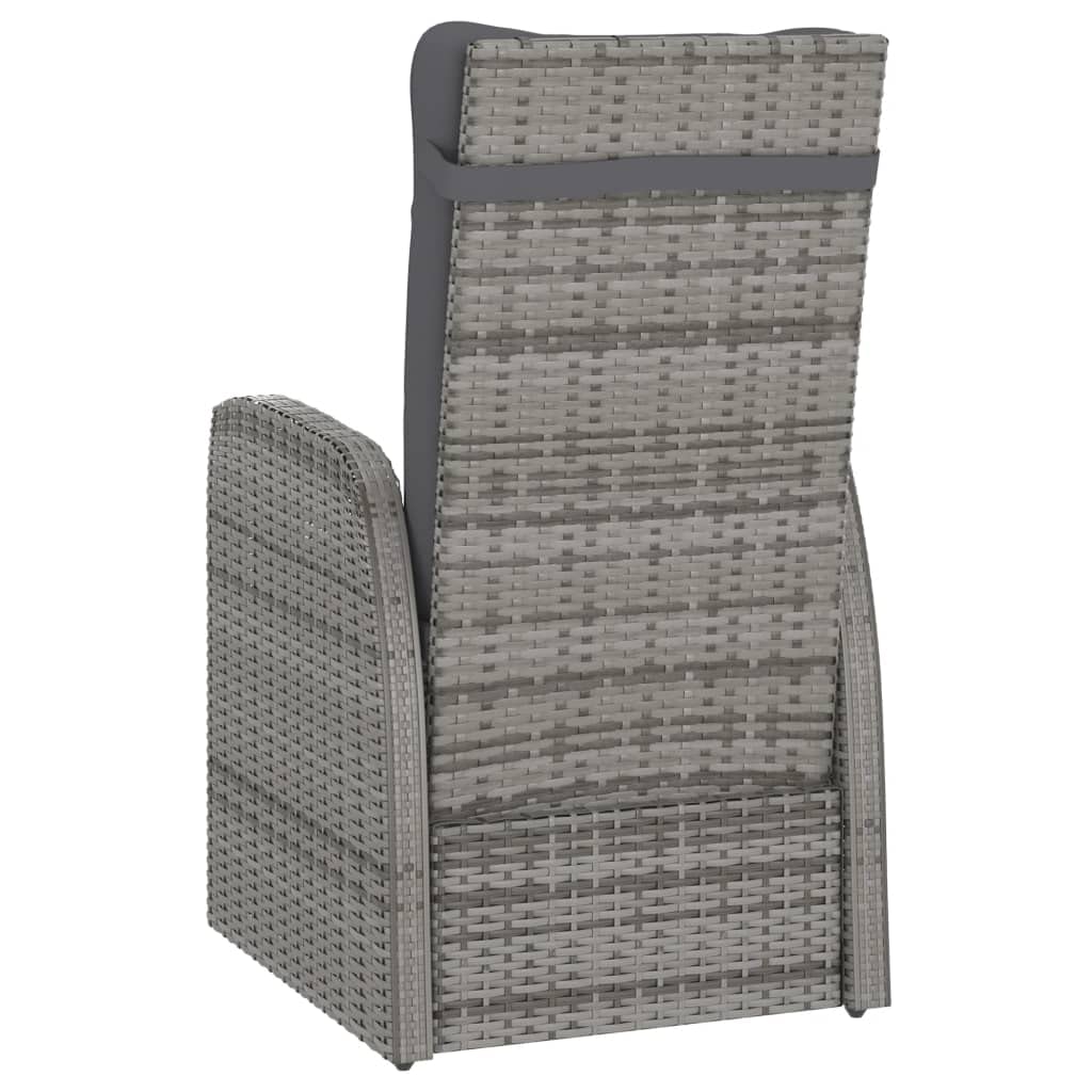 7-Piece Gray Poly Rattan Patio Dining Set with Cushions & Acacia Wood Tabletop - Adjustable Reclining Chairs for Outdoor Entertaining, Backyard BBQs & Poolside Relaxation