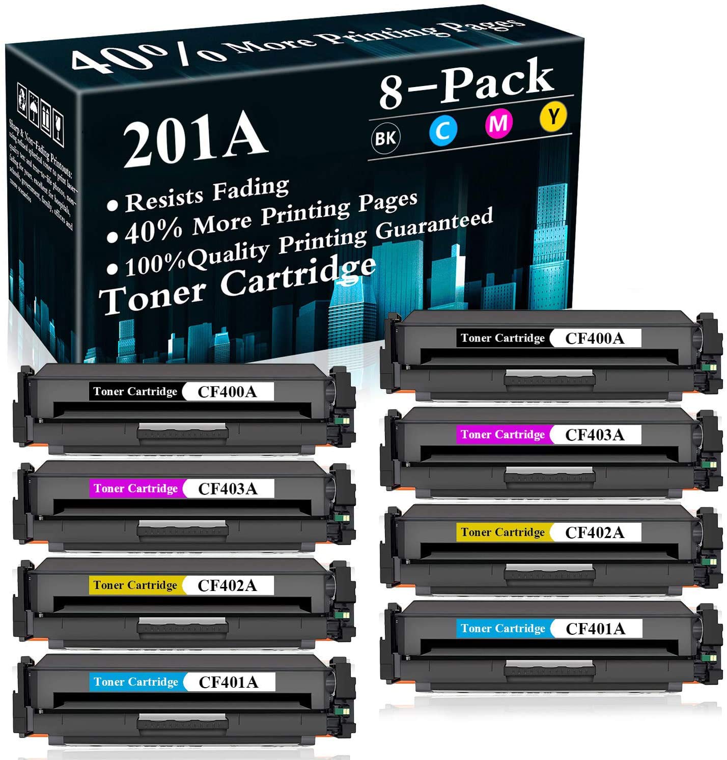 8-Pack (2BK+2C+2Y+2M) 201A | CF401A CF402A CF403A Compatible Toner Cartridge Replacement for HP Color LaserJet Pro MFP M277dw M277n M277c6 M252dw M252n M277 M252 Printers - High Yield Printing for Office & Home Use