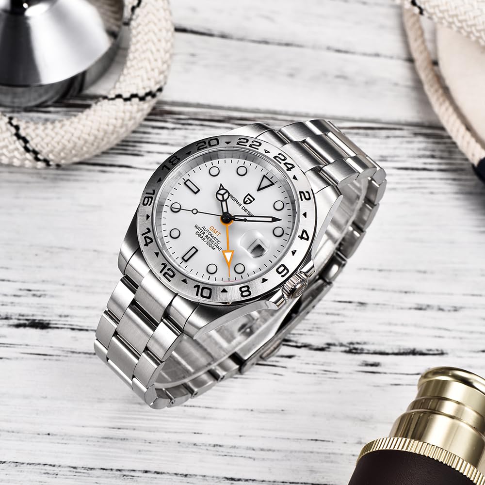 Pagani Design Men's Automatic GMT Watch - 42mm Stainless Steel Case, Sapphire Crystal, Waterproof & Luminous - Sport Wristwatch for Business, Travel & Outdoor Activities