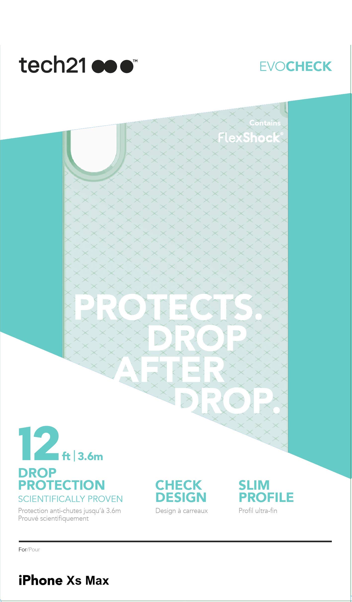Tech21 Evo Check Protective Case for Apple iPhone Xs Max - Shockproof & Slim Design, Neon Aqua Color - Perfect for Outdoor Activities, Travel & Daily Use