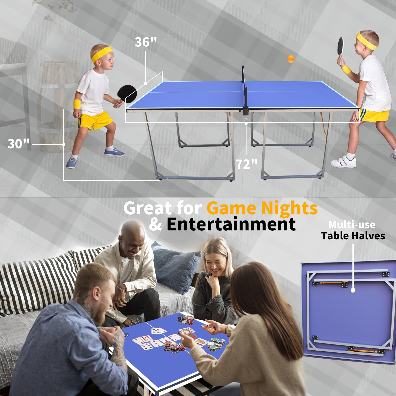6' x 3' Foldable Ping Pong Table Set with Net, 2 Paddles & 3 Balls - Portable Mid-Size Table Tennis for Indoor/Outdoor Use - Perfect for Home, Office, Backyard or Game Room Entertainment