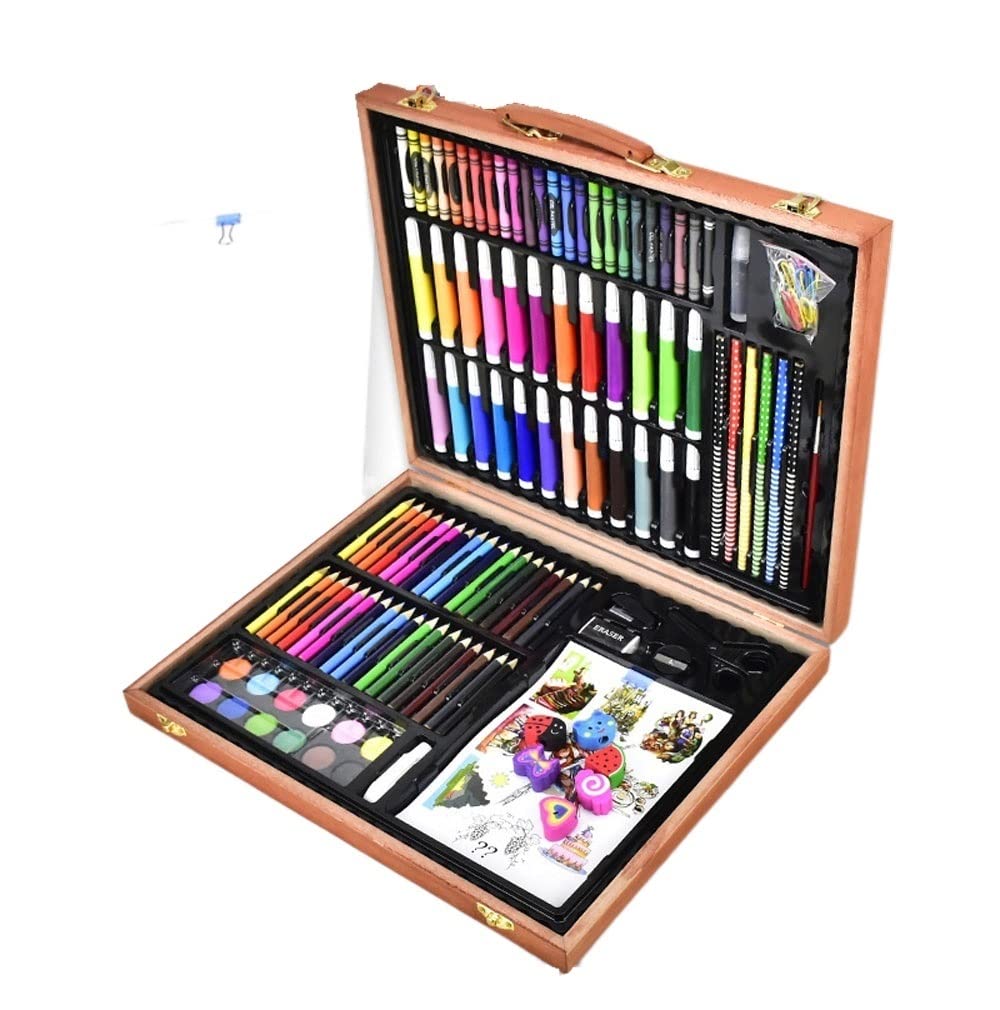 188-Piece Deluxe Wooden Art Set for Kids & Teens - Colored Pencils, Watercolor Cakes, Drawing & Painting Supplies - Perfect Creative Gift for Beginners, Boys & Girls - Ideal for School Projects, Home Art Activities & DIY Crafts