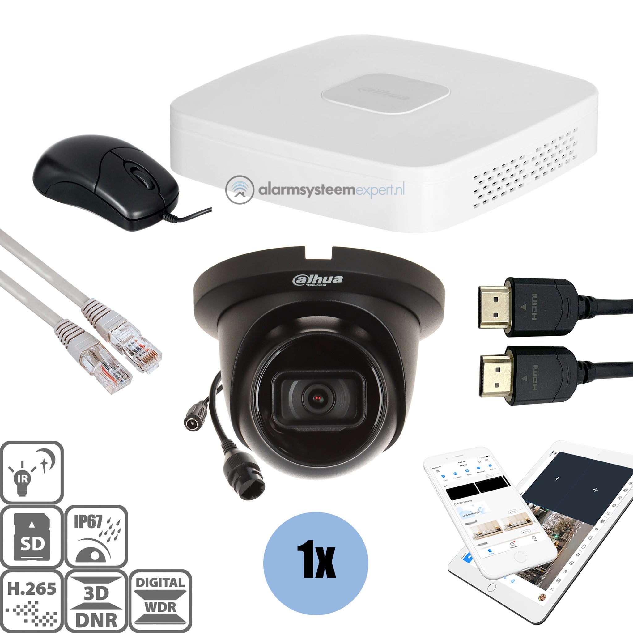 8MP Black Security Camera Kit with Turret Camera, Recorder & Cables - Indoor/Outdoor Surveillance for Home & Business Protection