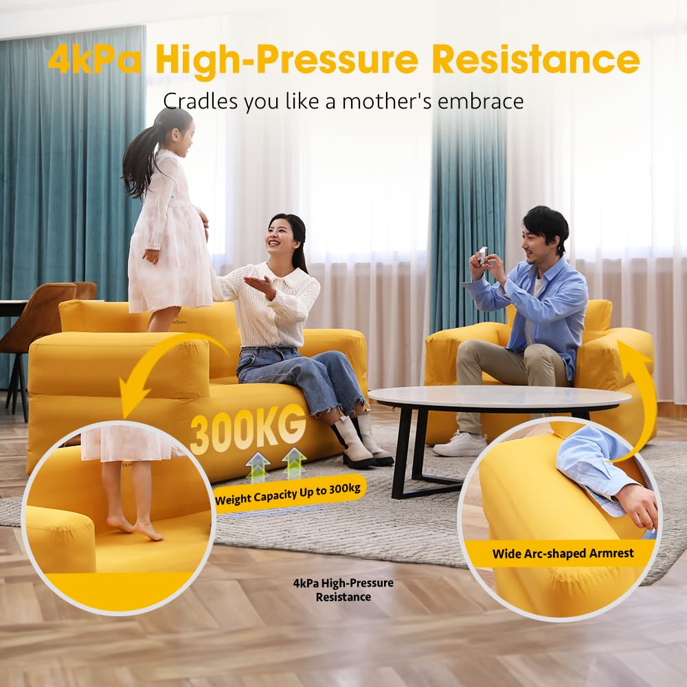 **Self-Inflating Camping Couch with Built-in Air Pump – Portable Inflatable Air Sofa Lounger for Indoor & Outdoor Use – 4kPa High-Pressure Durable Blow Up Couch for Camping, Picnic, Beach, Home, and Travel (Armchair Style)**