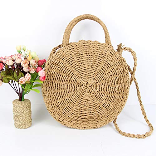 Women's Straw Beach Bag - Handwoven Round Rattan Crossbody Shoulder Bag for Summer Vacation, Pool Party & Boho Outfits