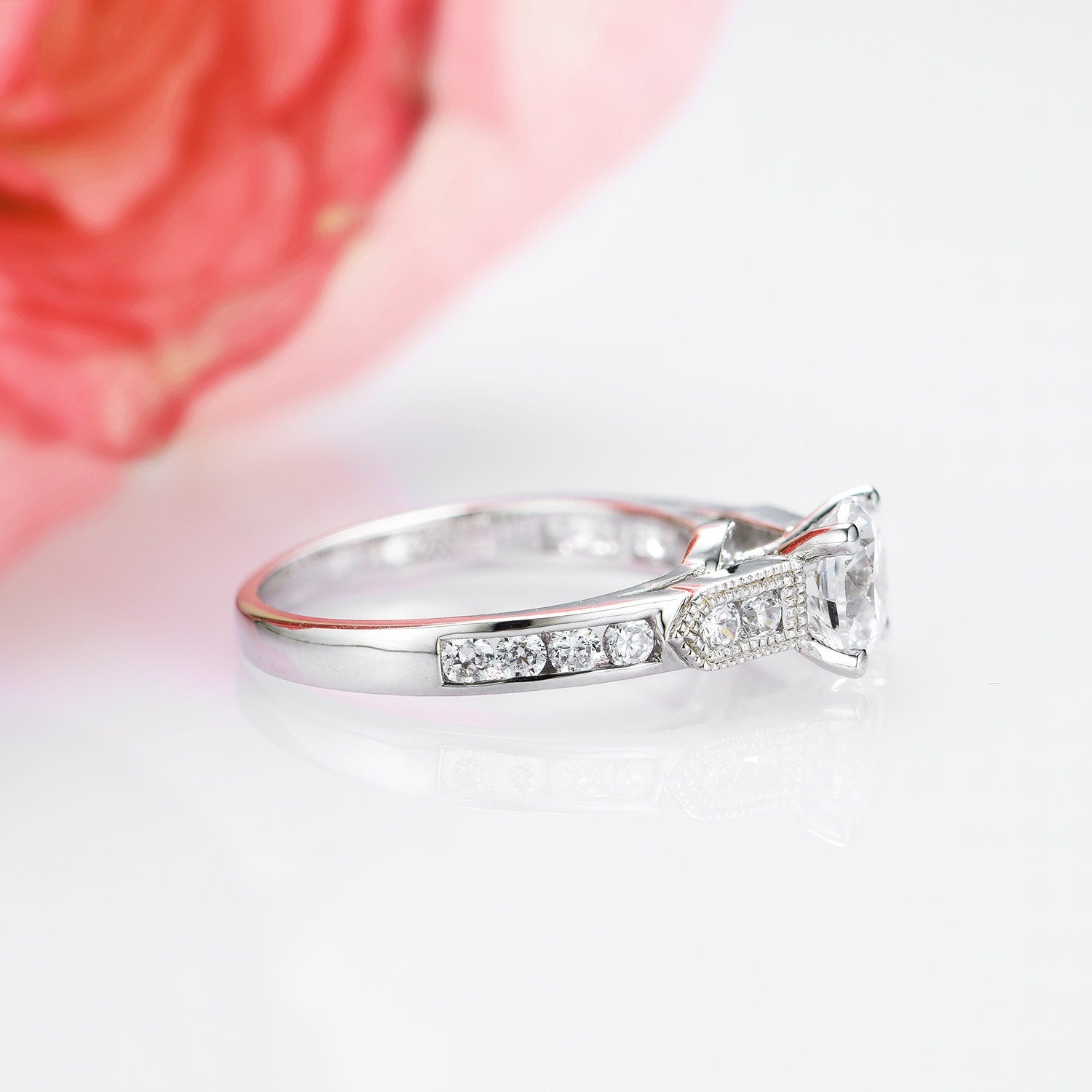 14K White Gold Round Cut Moissanite Engagement Ring for Women - Perfect for Proposals, Weddings & Anniversary Gifts