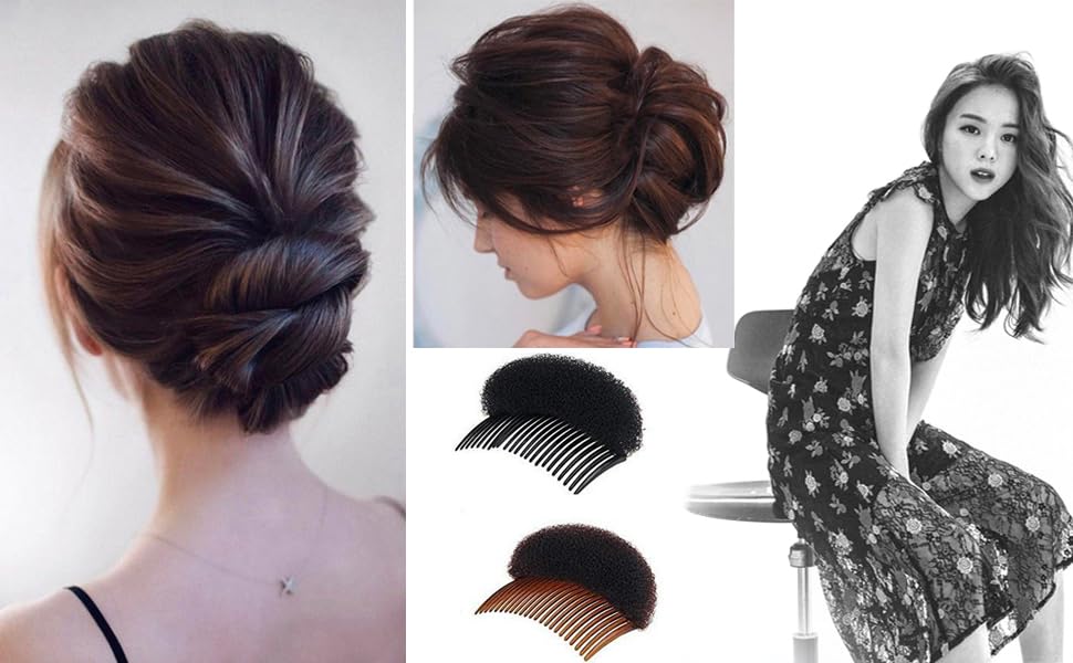 LEYSIN 2-Pack Hair Volumizer & Bun Maker Set - Invisible Hair Styling Clips for Women, Bump It Up Volume Base, Braid Insert Tool (Black) - Perfect for Updos, Ponytails & Special Occasions