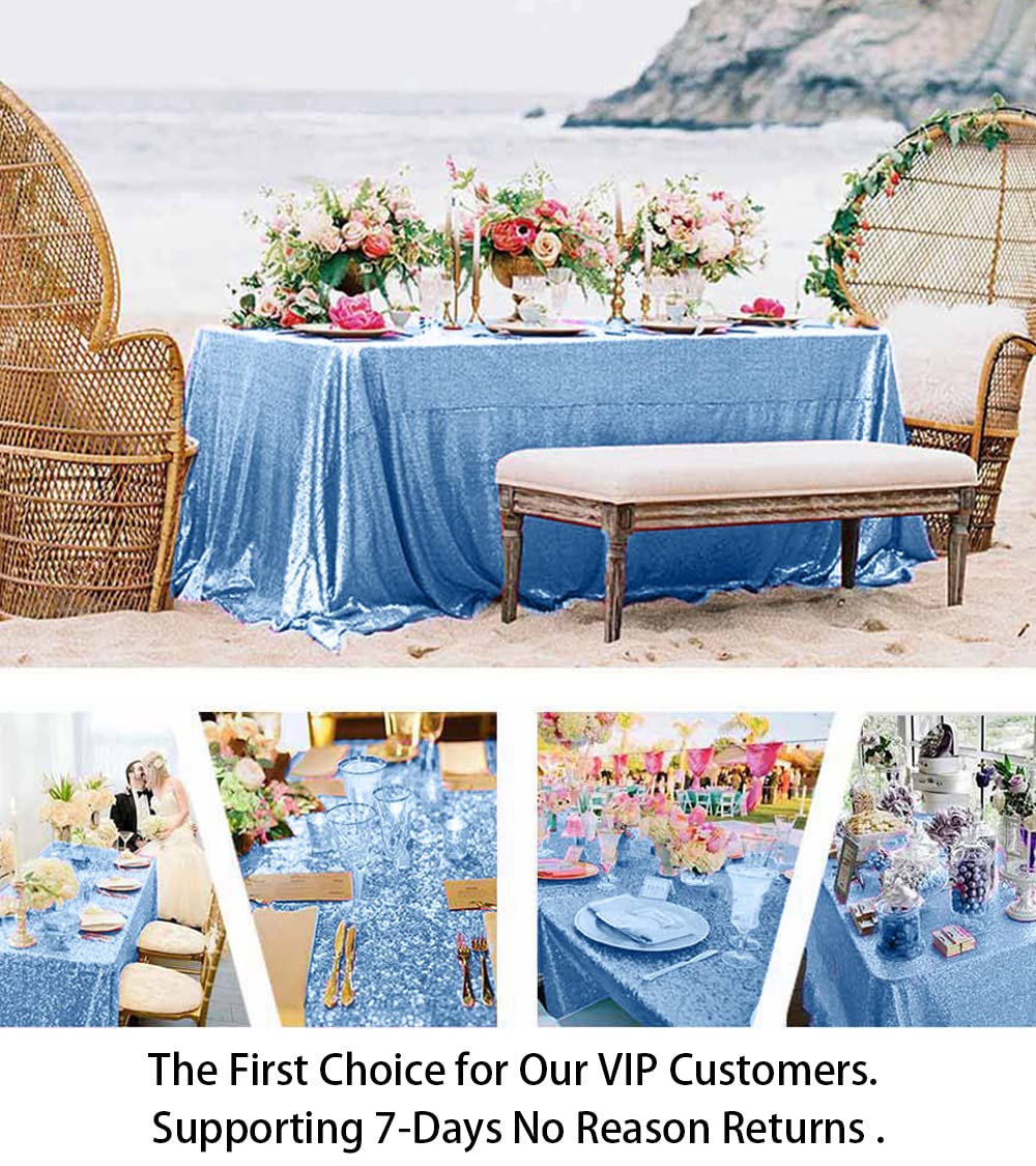ShiDianYi 60x102 Inch Baby Blue Sequin Rectangular Tablecloth - Glitter Table Cover for Wedding, Party, Birthday Decor - Perfect for Bridal Showers, Baby Showers, and Holiday Celebrations