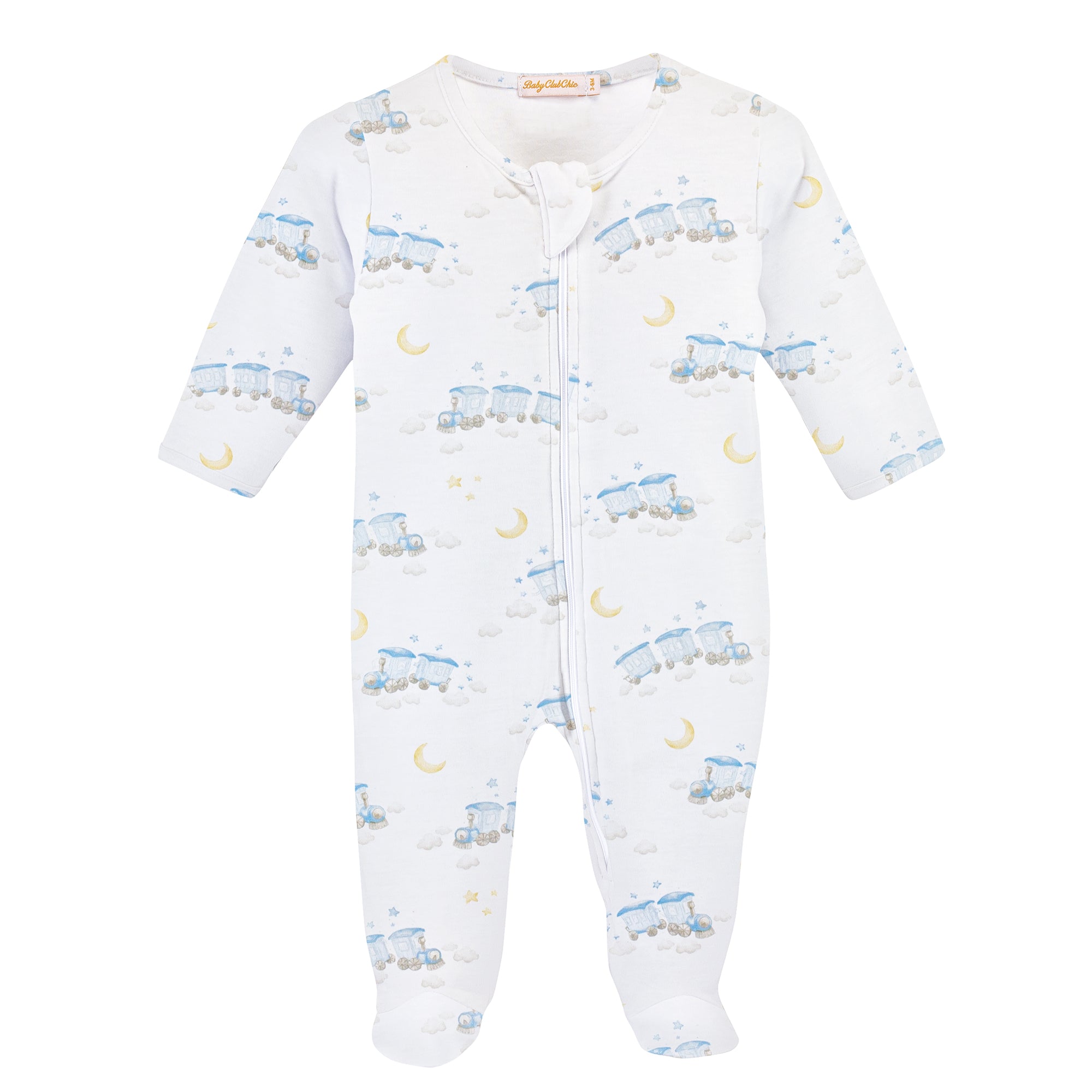 Little Train Printed Zipped Footie Pajamas for Baby Boys & Girls - Soft Cotton One-Piece Sleepsuit with Zipper Closure - Perfect for Nursery, Bedtime & Playtime