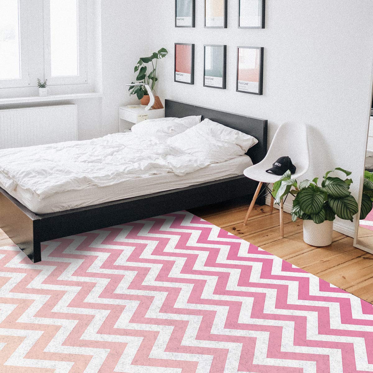 Soft Modern Chevron Pattern Area Rug 2.6' x 5' - Pink & Orange Nursery Rug for Kids Room, Bedroom, Living Room | Non-Slip Floor Carpet for Home Decor, Playroom & Dorm