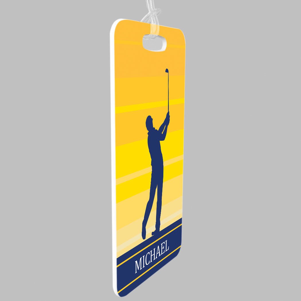 Personalized Golf Bag Tag for Men - Large Yellow Luggage Tag with Standard Lines | Ideal for Golf Travel & Club Identification