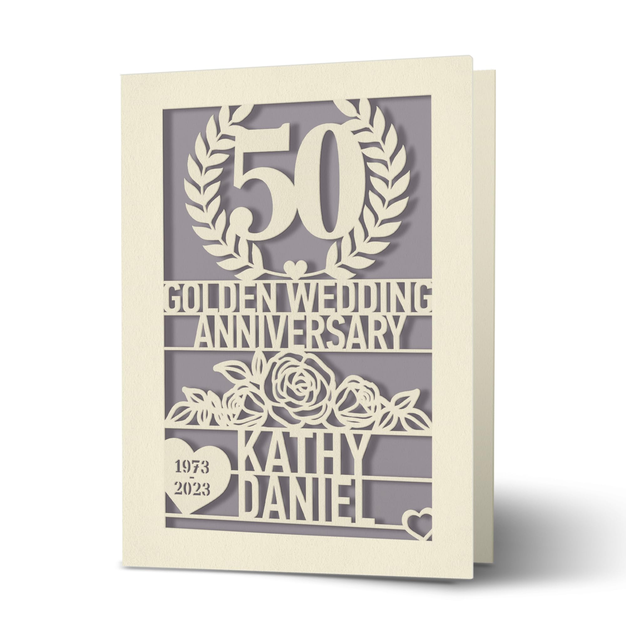 Personalized Anniversary Card for Couples - Custom Name & Date Laser Cut Wedding Card - Romantic Gift for Him or Her - Perfect for Anniversaries, Weddings & Special Occasions (Gray)