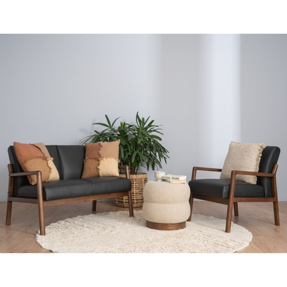 Premium 2-Seater Lounge Chair - Modern Black & Walnut Wood Accent - Perfect for Living Room, Patio, or Office Relaxation