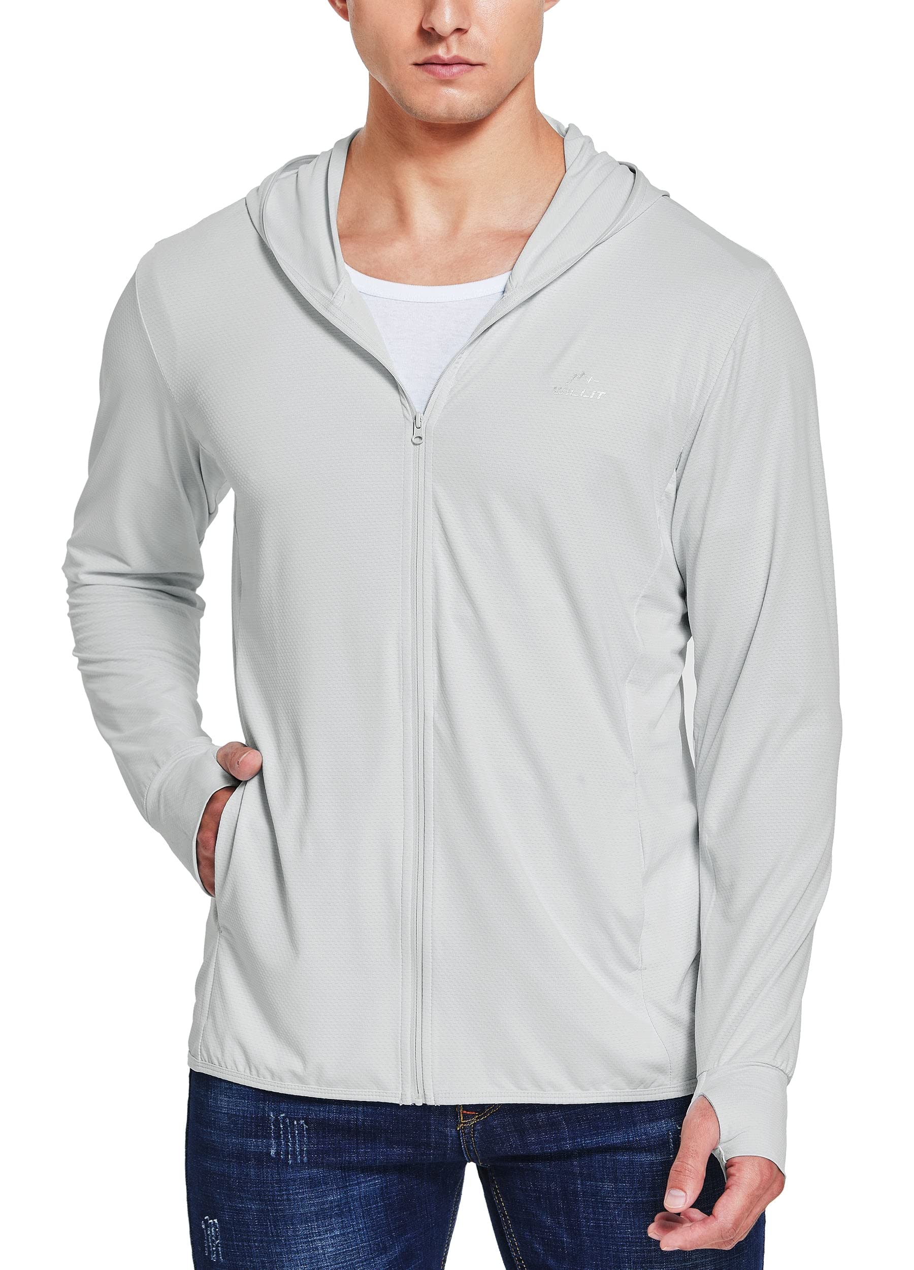 Willit Men's UPF 50+ Sun Protection Hooded Jacket - Lightweight SPF UV Shirt for Hiking, Fishing & Outdoor Activities - Long Sleeve Full Zip Windbreaker for Summer Adventures