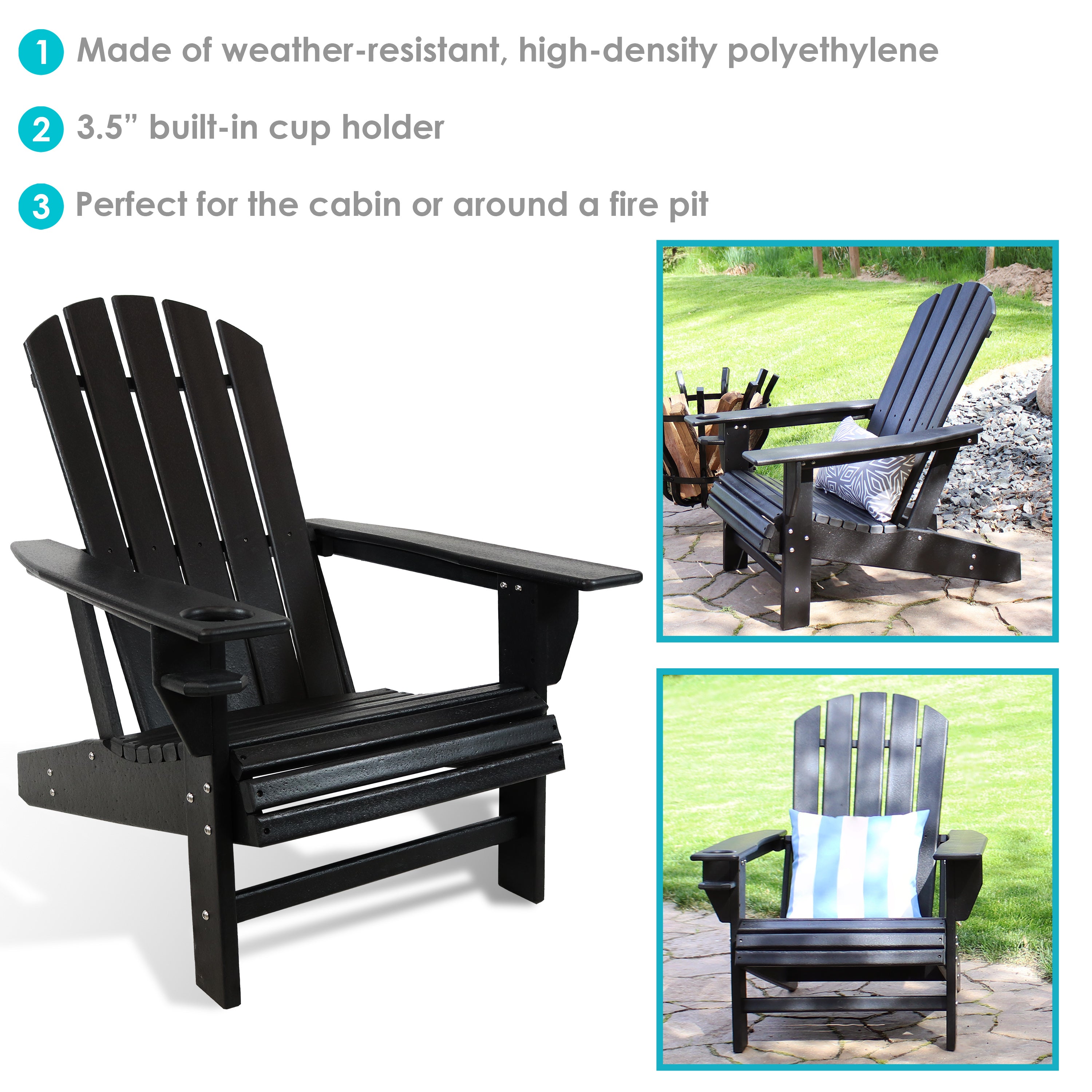 Durable All-Weather Lake Style Adirondack Chair with Cup Holder - Perfect for Outdoor Patio, Garden, Beach & Poolside Relaxation