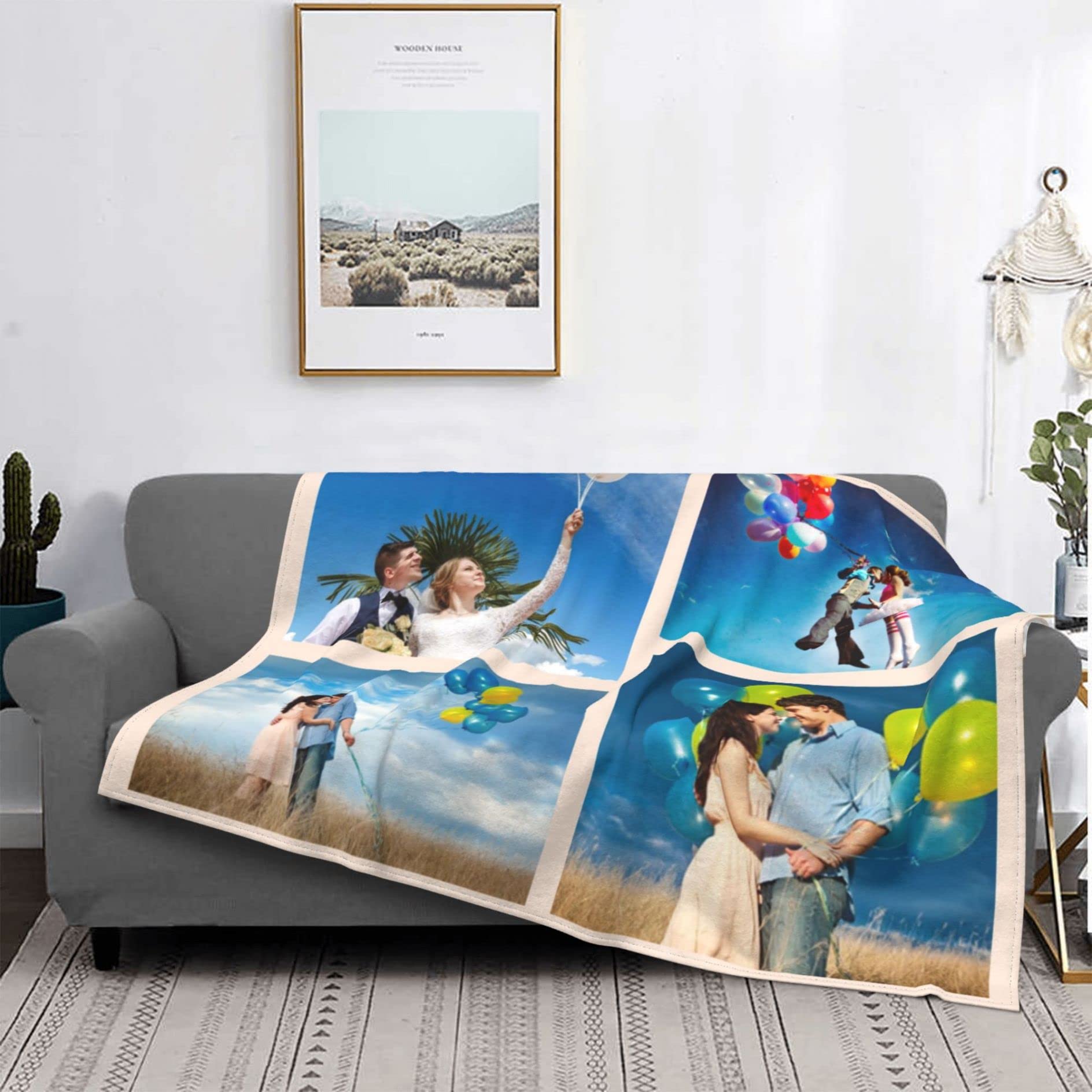 Custom Photo Collage Fleece Blanket - Personalized Gift for Her, Him, Dad, Mom, Grandma & Grandpa - Soft Travel Memory Throw Blanket with 4 Photos - Perfect for Anniversaries, Birthdays & Family Reunions