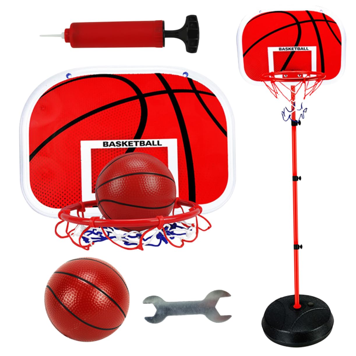 Kids Basketball Hoop Stand - Adjustable Over-The-Door Indoor/Outdoor Basketball Toy Set with Red Backboard for Children | Perfect for Bedroom Play, Backyard Fun & Sports Training