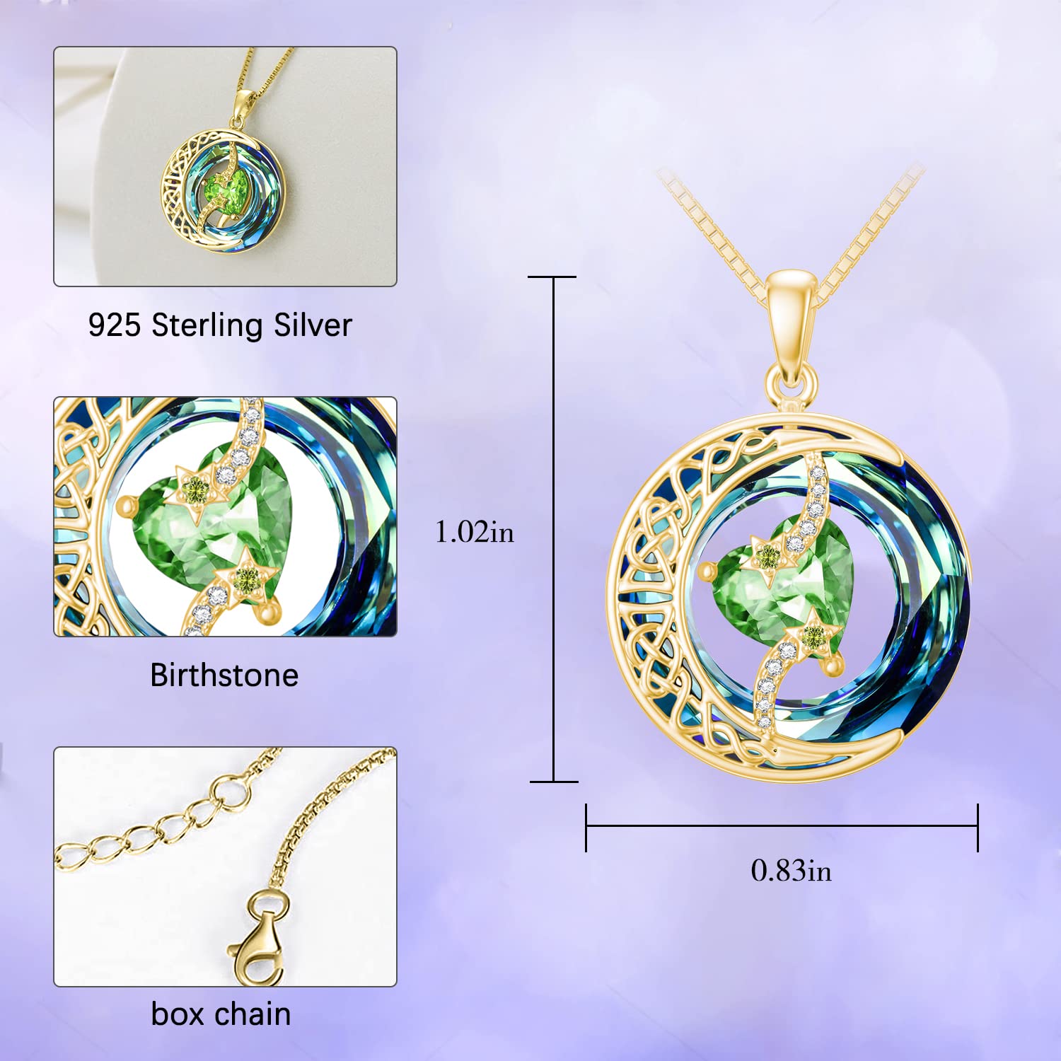 TOUPOP 925 Sterling Silver Moon & Star Pendant Necklace with Blue Crystal Birthstone - Elegant Jewelry Gift for Women, Mom, Wife | Perfect for Birthdays, Anniversaries & Special Occasions