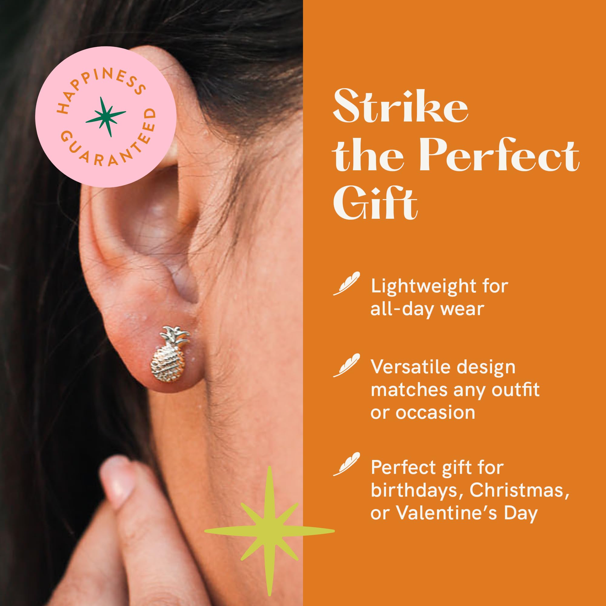 Lucky Feather Small Stud Earrings for Women - 14k Gold Plated Post Earrings with Sentimental Gift Card | Perfect Gift for Women & Teens | Ideal for Everyday Wear, Date Nights & Special Occasions