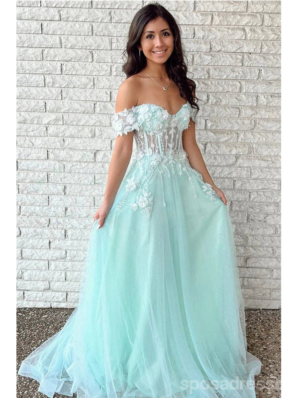 Elegant Green A-Line Off Shoulder Long Prom Dress for Evening Party & Formal Events - Perfect for Homecoming, Wedding Guest & Special Occasions