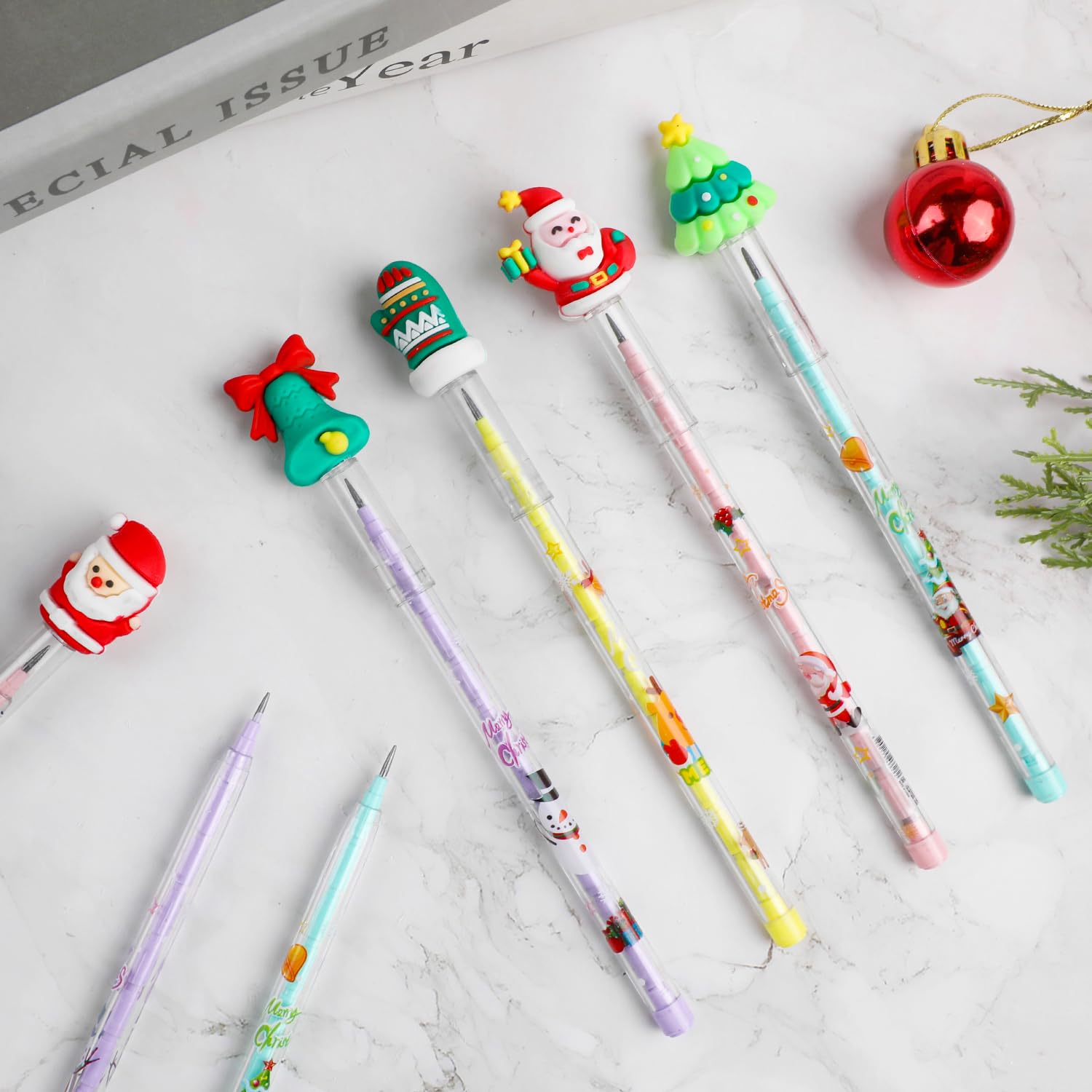 24-Piece Christmas Stackable Pencils Bulk Pack - Holiday Mechanical Push Pencils for Kids, Party Supplies, Classroom Rewards & Gifts - Perfect for Christmas Decorations, School Prizes & Holiday Celebrations