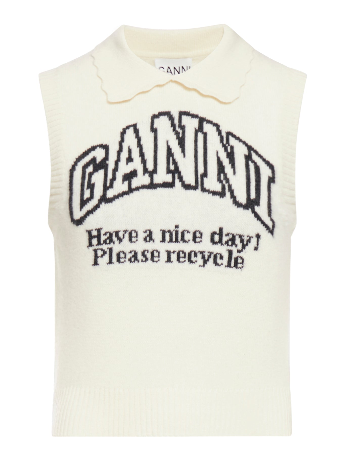 Ganni Logo Vest in Nude Neutrals - K2463 135egret | Stylish Women's Fashion for Casual Outings & Layering