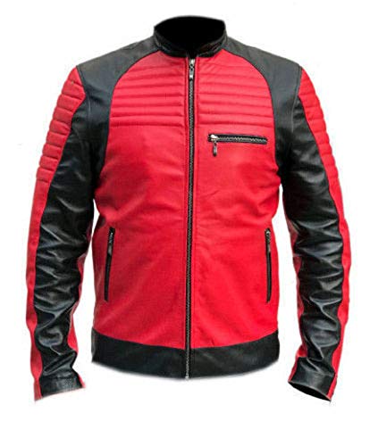 R) Retro Quilted Red Black Real Leather
