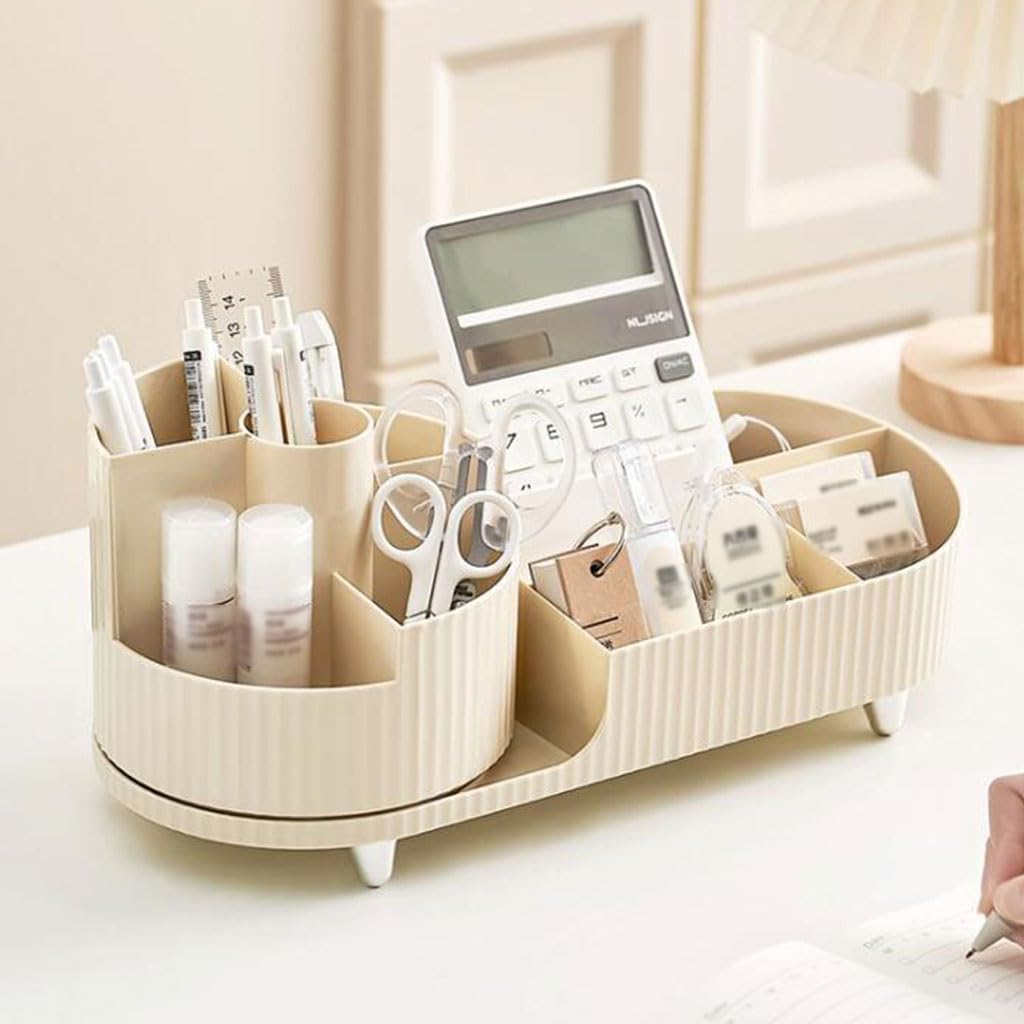 Stylish Large Capacity Rotatable Plastic Pen Holder - Office & Home Desktop Organizer for Stationery Storage | Perfect for Desk, Study & Workspace Organization