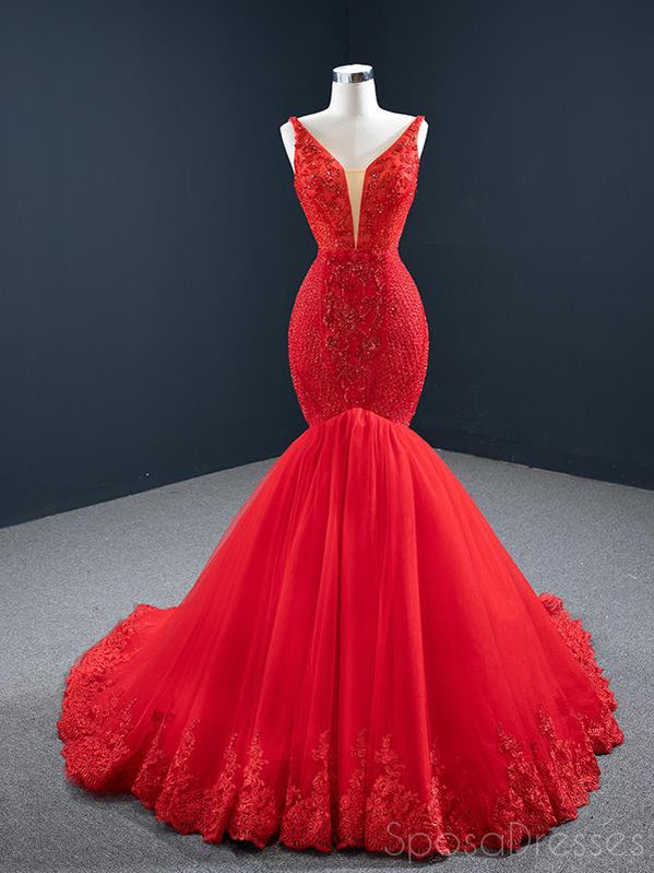 Mermaid Red Sleeveless Beaded Prom Dress for Sweet 16 | Elegant Formal Gown with Sparkling Details | Perfect for Homecoming, Quinceañera & Evening Parties