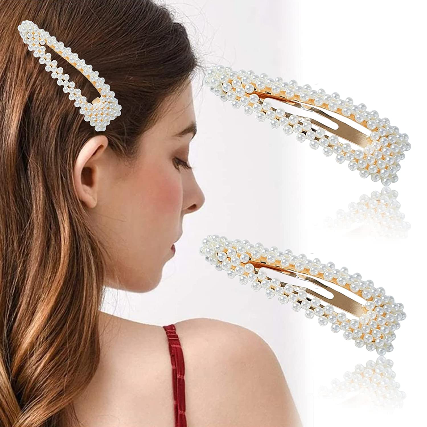 HAPPYMATES 2Pcs Pearl Hair Clips - Handmade Pearl Snap Barrettes for Women & Girls - Perfect for Thick Hair, Weddings, Parties & Everyday Styling - Elegant Hair Accessories for Special Occasions and Daily Use