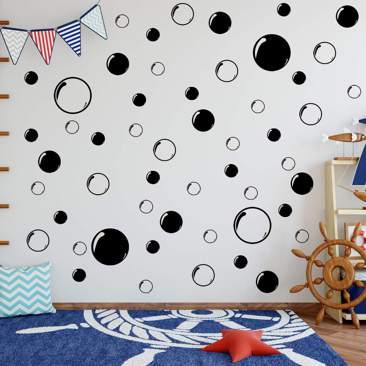 VWAQ 52-Piece Black Bubble Wall Stickers - Waterproof Peel and Stick Bathroom Decor - Perfect for Kids' Rooms, Nursery, Bathroom & Shower Walls - Removable Decals for Home Decor