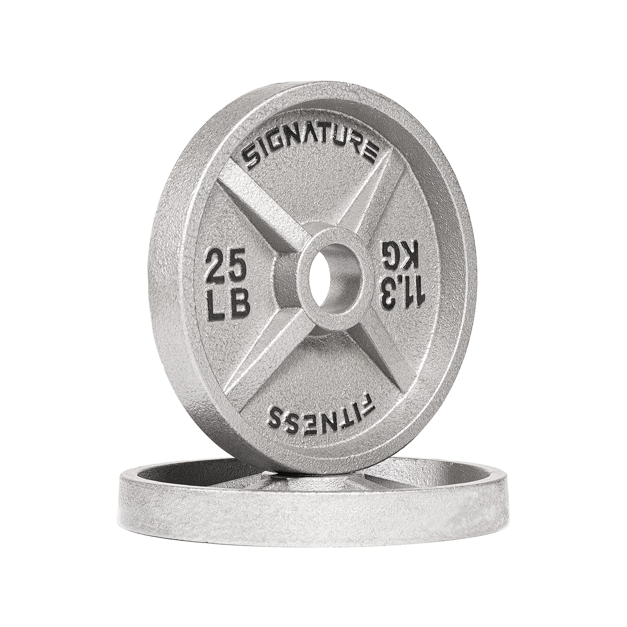 Signature Fitness Deep Dish 2-Inch Olympic Cast Iron Weight Plates with E-Coating - Durable Gym & Home Workout Equipment for Strength Training & Weightlifting