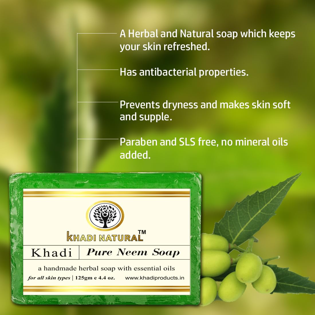 Khadi Natural Neem & Saffron Bath Soap 125g with Eco-Friendly Jute Bag - Handmade Organic Soap for Sensitive Skin & Acne Care - Perfect for Spa Day, Ayurvedic Skincare & Eco-Conscious Gifting