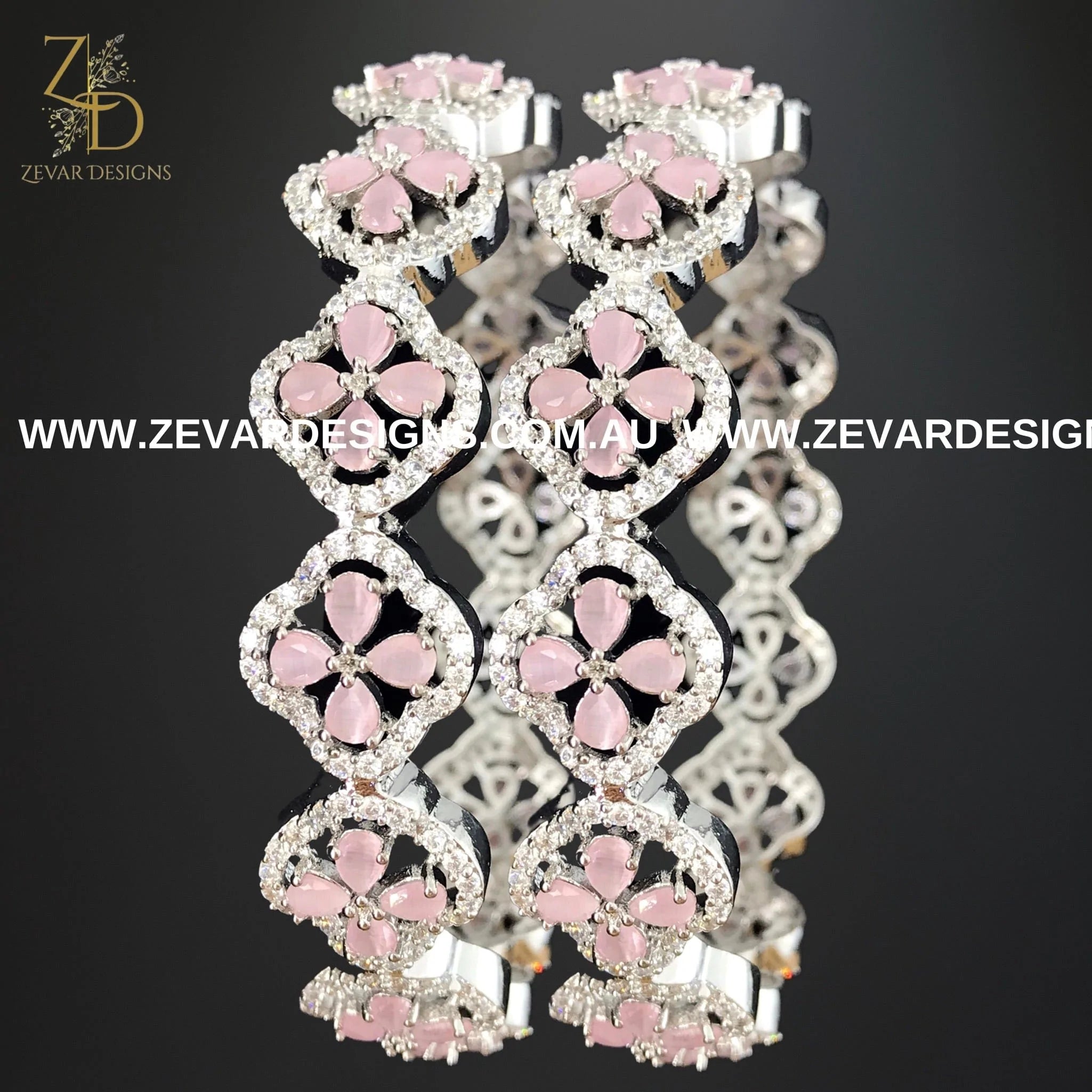AD Bangles - Elegant Pink & White Rhodium Plated Bracelets for Women | Perfect for Parties, Weddings & Everyday Wear