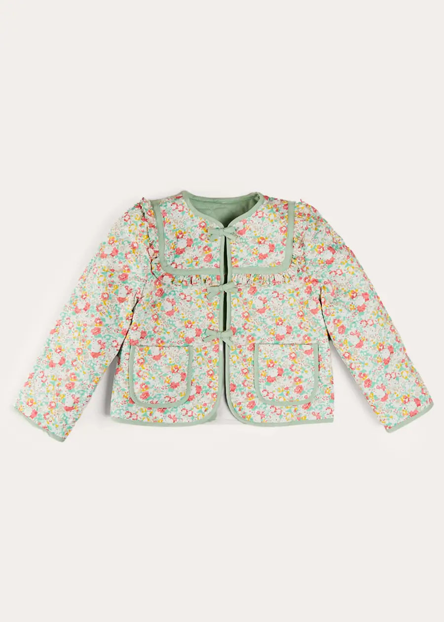 Clementine Floral Quilted Reversible Jacket for Girls in Coral - Lightweight Spring Outerwear (Ages 4-12 Years) | Perfect for School, Playdates & Outdoor Adventures