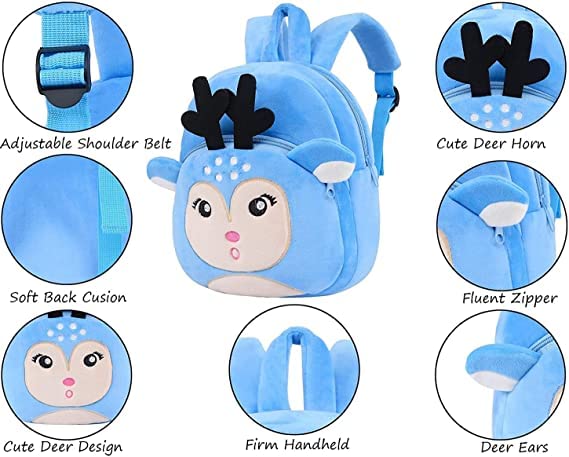 **JSRe Sky Deer Soft Plush Kids Backpack - Cute Cartoon School Bag for Boys & Girls (2-5 Years) - Perfect for Preschool, Daycare & Travel**