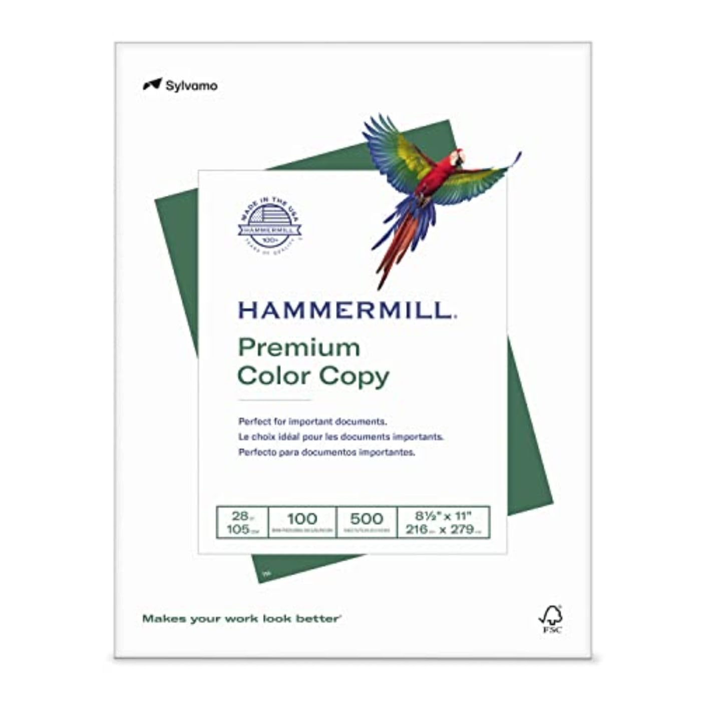 Premium Hammermill 28 lb Color Copy Paper - 8.5 x 11 Inches, 1 Ream (500 Sheets), 100 Bright - Made in USA for Laser & Inkjet Printers - Ideal for Office Documents, Presentations & Color Printing Projects