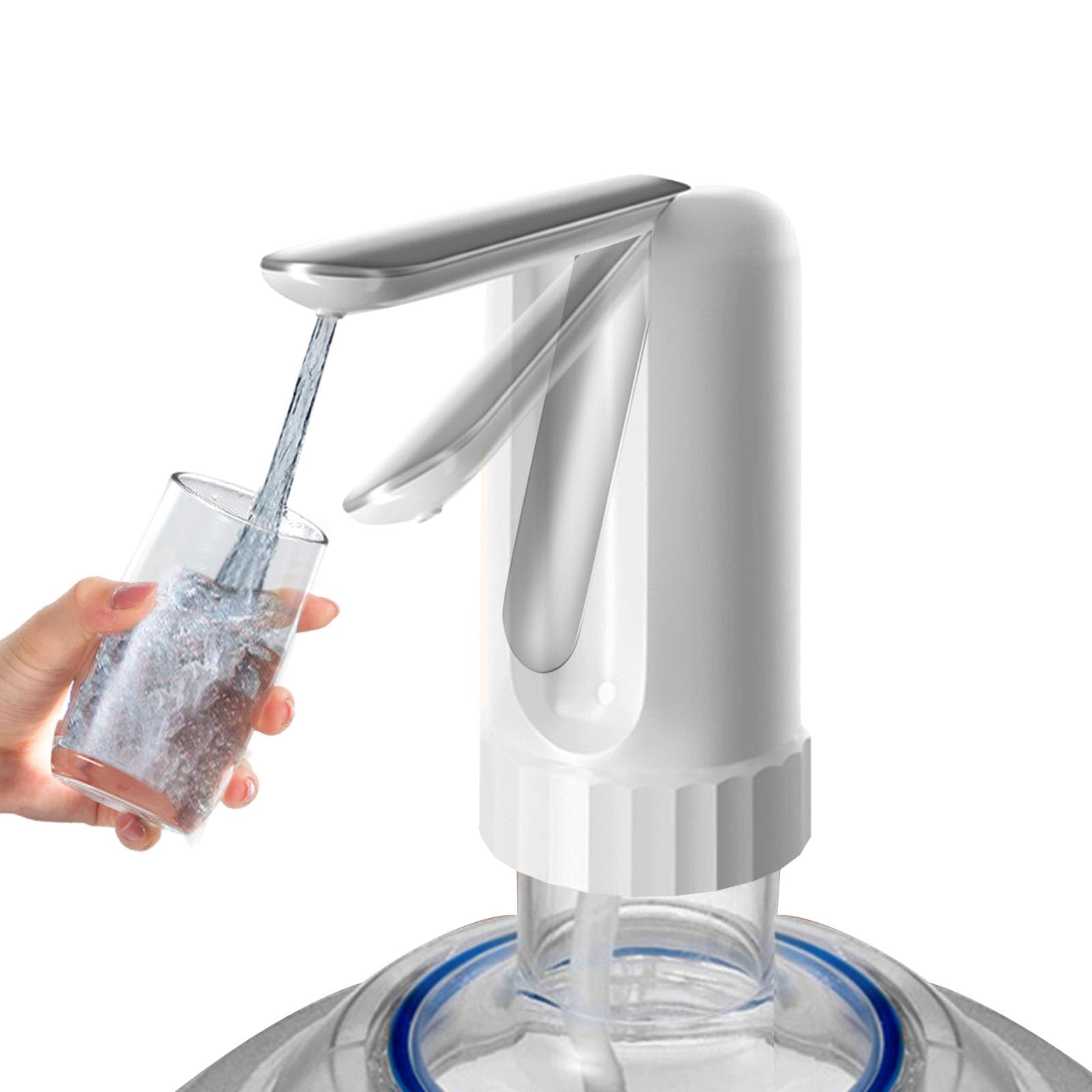 5 Gallon Water Dispenser Pump - Universal Automatic Portable Electric Drinking Water Bottle Pump with 1200mAh USB Charging | Foldable Design for Home, Office, Camping & Travel Use (White)
